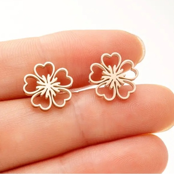Jewelry - Plum Blossom Flower Rose Gold Toned Stud Earrings